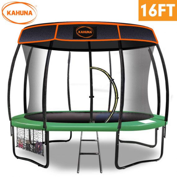 Trampoline 16 ft Kahuna with Basketball set and roof – Green