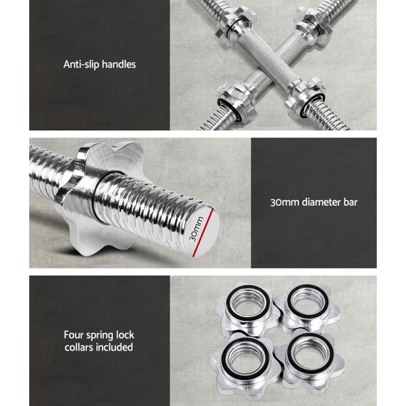 45cm Dumbbell Bar Solid Steel Pair Gym Home Exercise Fitness 150KG Capacity