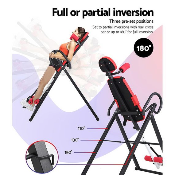 Everfit Gravity Inversion Table Foldable Stretcher Inverter Home Gym Fitness – Red