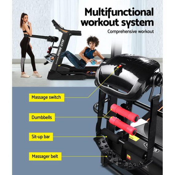 Electric Treadmill 480mm 18kmh 3.5Auto Incline Home Gym Run Exercise Machine Fitness Dumbbell Massager Sit Up Bar