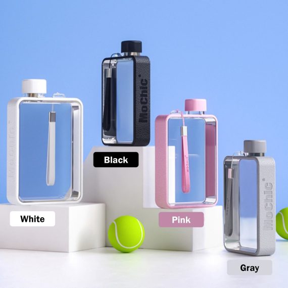 A5 Flat Water Bottle Portable Travel Mug BPA Free Water Bottle – Black
