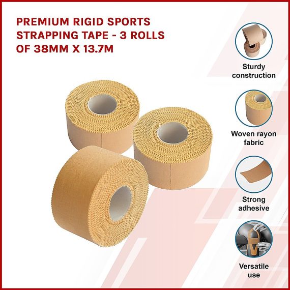 Premium Rigid Sports Strapping Tape – 3 Rolls of 50mm X 13.7M