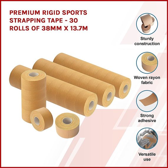 Premium Rigid Sports Strapping Tape – 30 Rolls of 38mm X 13.7M