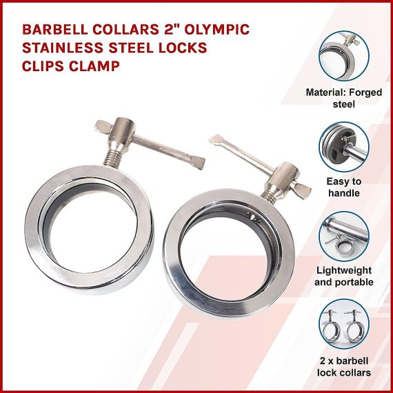 Barbell Collars 2″ Olympic Stainless Steel Locks Clips Clamp