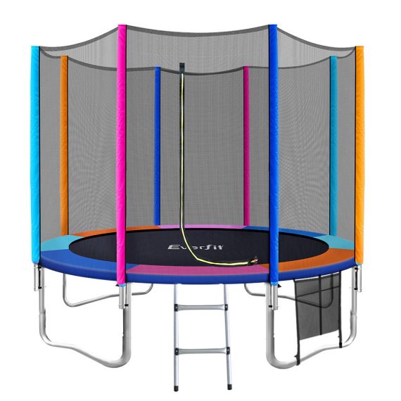 Trampoline Round Trampolines Kids Safety Net Enclosure Pad Outdoor Gift Multi-coloured – 10ft