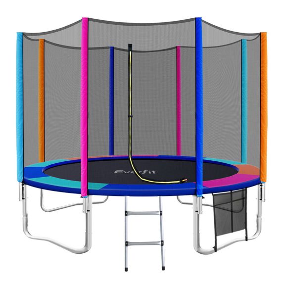 Trampoline Round Trampolines Kids Safety Net Enclosure Pad Outdoor Gift Multi-coloured – 12ft