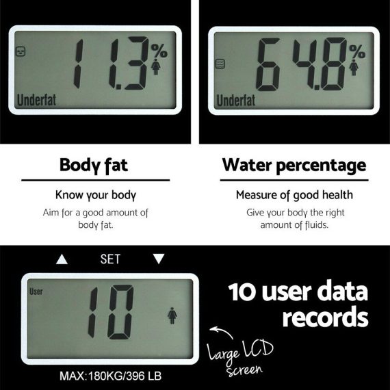 Bathroom Scales Digital Body Fat Scale 180KG Electronic Monitor Tracker