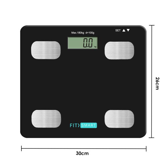 FitSmart Electronic Floor Body Scale Black Digital LCD Glass Tracker Bathroom