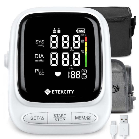 Digital Body Weight Bathroom Scale – Silver & Smart Blood Pressure Monitor – White Bundle