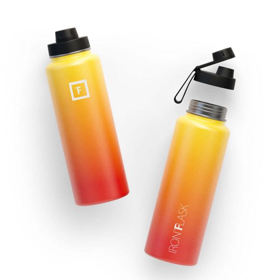 Harmony Mat – Orange & Iron Flask Wide Mouth Bottle with Spout Lid, Fire, 32oz/950ml Bundle