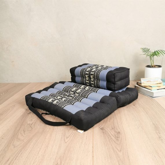 Foldable Meditation Cushion + Seating Block Set BlueEle