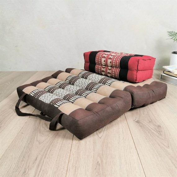 Foldable Meditation Cushion Brown + Seating Block Set BRWRedEle