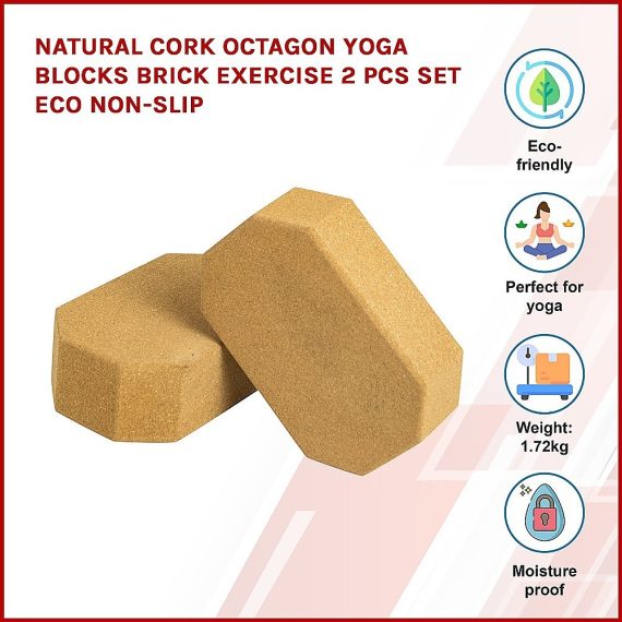 Natural Cork Octagon Yoga Blocks Brick Exercise 2 pcs Set Eco Non-Slip