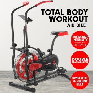 Powertrain Air Resistance Fan Exercise Bike for Cardio – Red