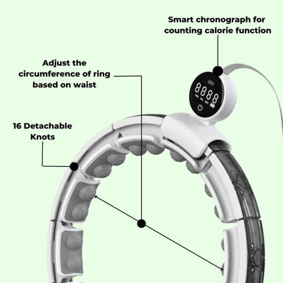 Smart Weighted Hula Hoop with LED Counter Display and 16 Detachable Knots (White and Black)
