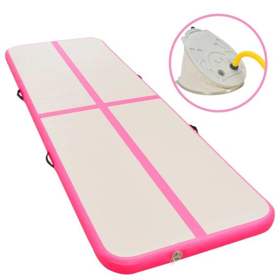 Inflatable Gymnastics Mat with Pump PVC – 400x100x10 cm, Pink