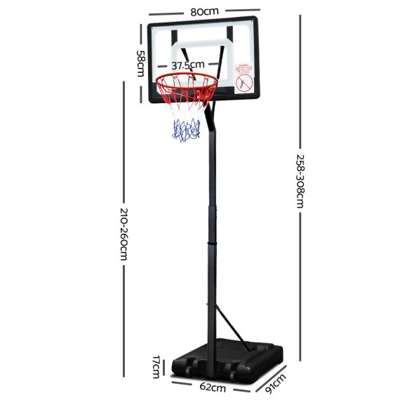 2.6M Basketball Hoop Stand System Adjustable Portable Pro Kids Clear