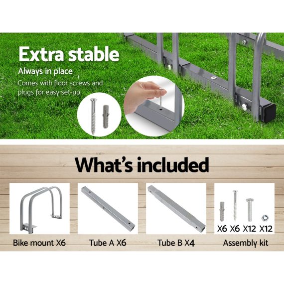 Stand Floor Bicycle Storage – Silver, 6 Bike