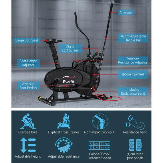 Elliptical Cross Trainer Exercise Bike Bicycle Home Gym Fitness Machine Running Walking – 4 in 1