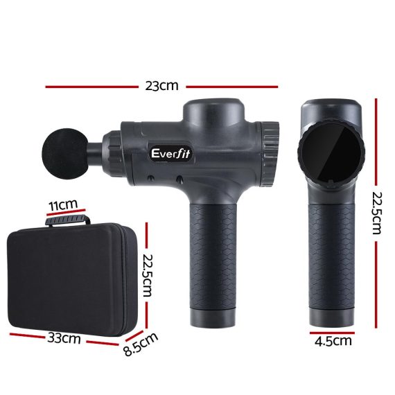 Massage Gun 6 Heads Massager Electric LCD Vibration Relief Percussion – Black