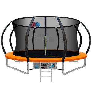 Trampoline Round Trampolines With Basketball Hoop Kids Present Gift Enclosure Safety Net Pad Outdoor – Orange, 12ft