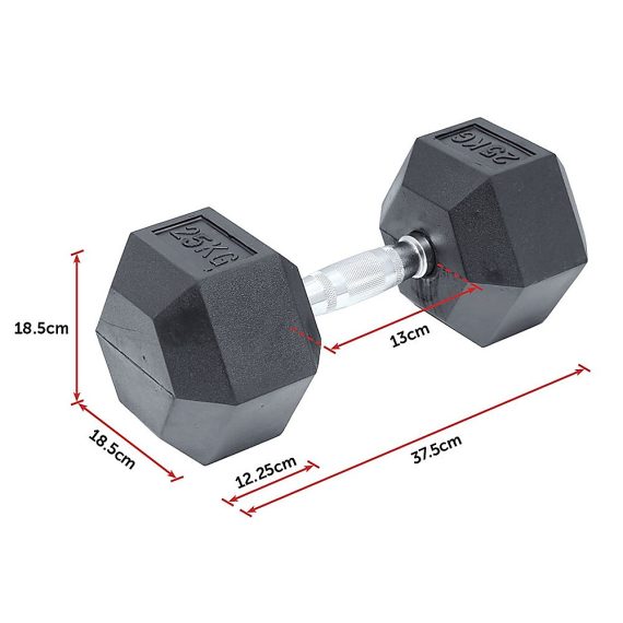 Commercial Rubber Hex Dumbbell Gym Weight – 25 KG