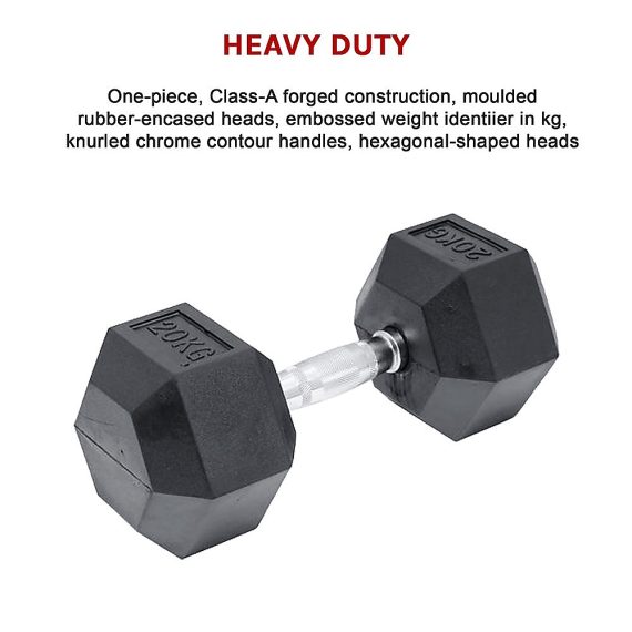 Commercial Rubber Hex Dumbbell Gym Weight – 20 KG