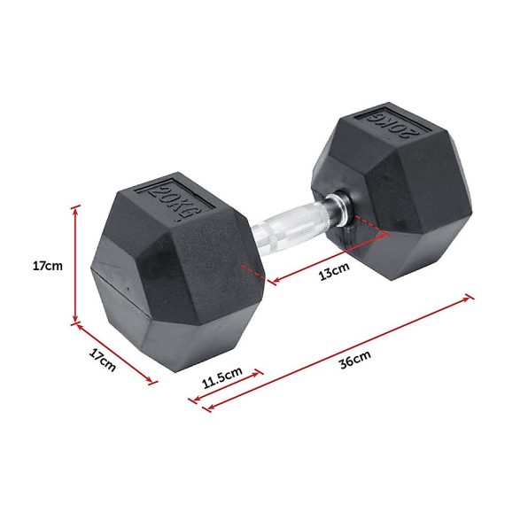 Commercial Rubber Hex Dumbbell Gym Weight – 20 KG