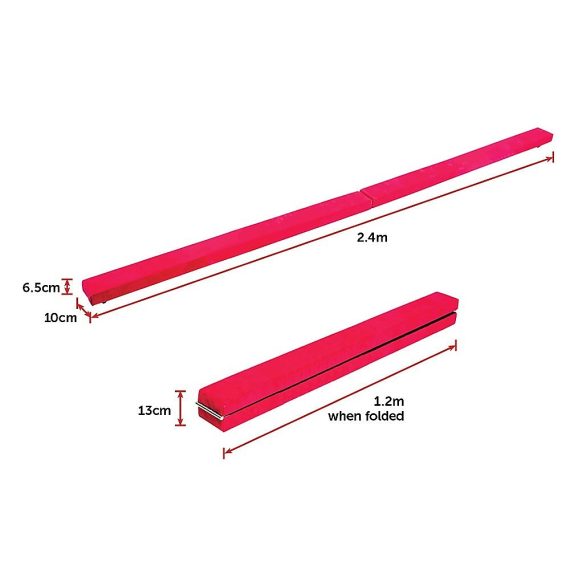 2.4m (8FT) Gymnastics Folding Balance Beam Black Synthetic Suede – Pink