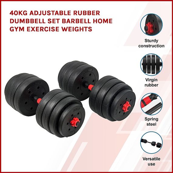Adjustable Rubber Dumbbell Set Barbell Home GYM Exercise Weights – 40 KG