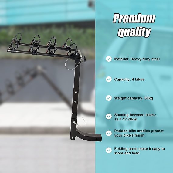 Premium 4-Bike Carrier Rack Hitch Mount Swing Down Bicycle Rack W/ 2″ Receiver