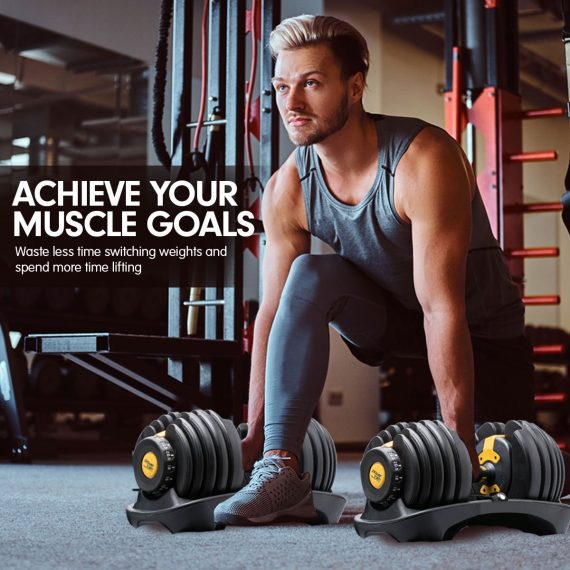 48kg Powertrain Adjustable Dumbbell Home Gym Set – Gold