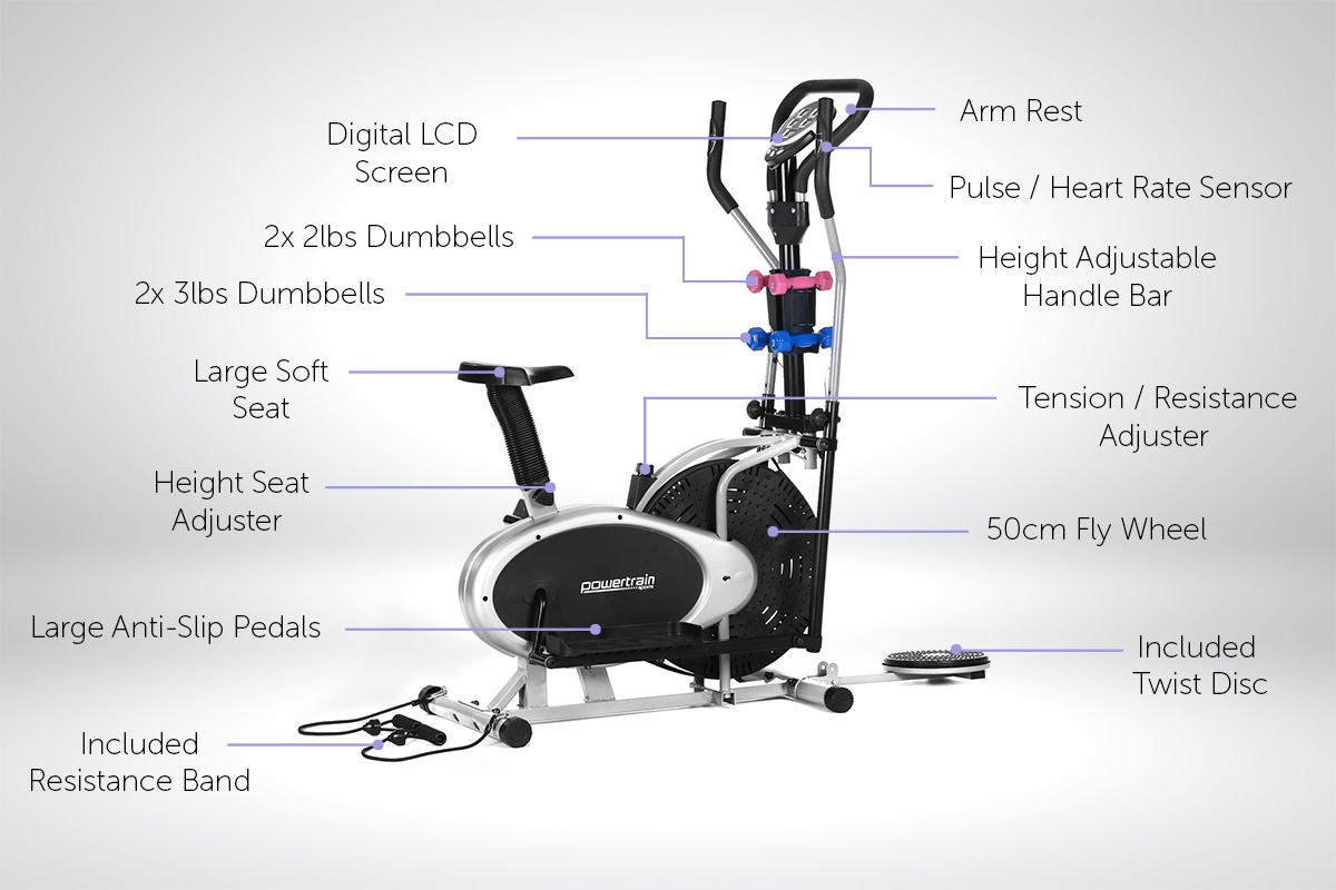 Powertrain 6-in-1 Elliptical Cross Trainer Bike with Weights and Twist Disc