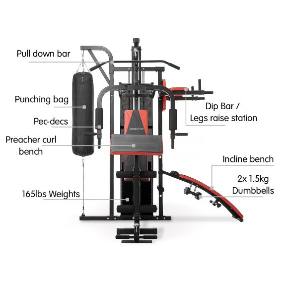 Powertrain Multi Station Home Gym Exercise Dumbbells Punching Bag