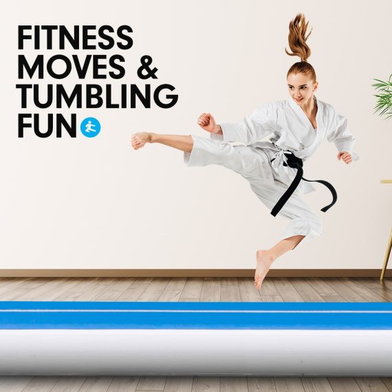Air Track Inflatable Tumbling Gymnastics Mat – 3 x 1 M, Blue and White