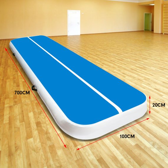 Air Track Inflatable Tumbling Gymnastics Mat – 7 x 1 M, Blue and White