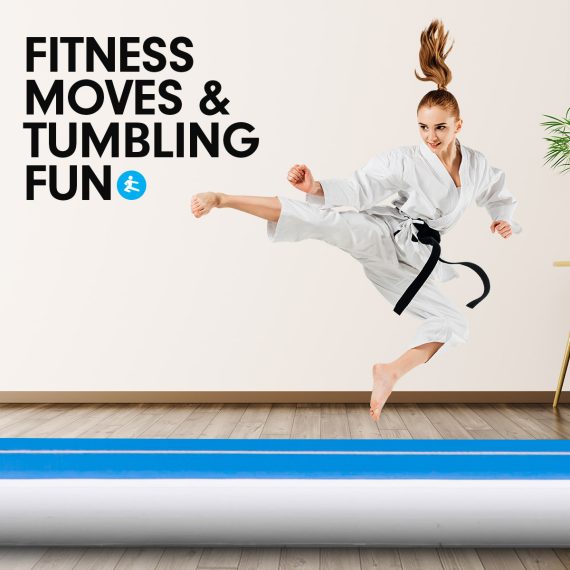 Air Track Inflatable Tumbling Gymnastics Mat – 7 x 1 M, Blue and White