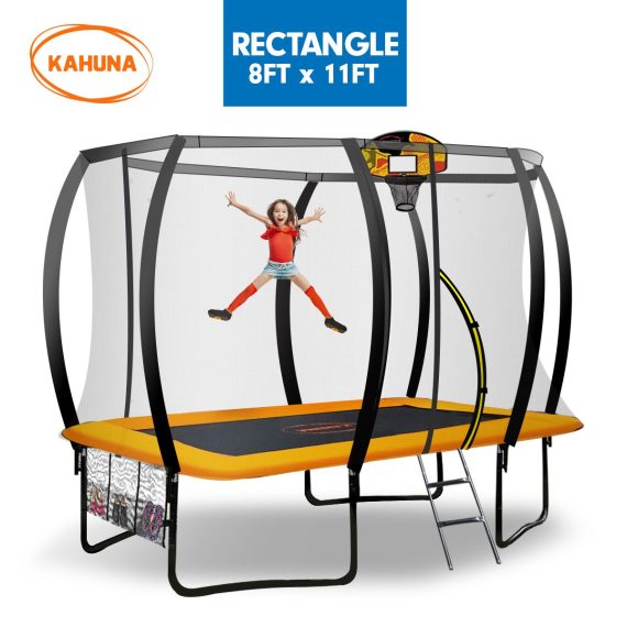 Kahuna Trampoline 8 ft x 11 ft Rectangular with Basketball Set
