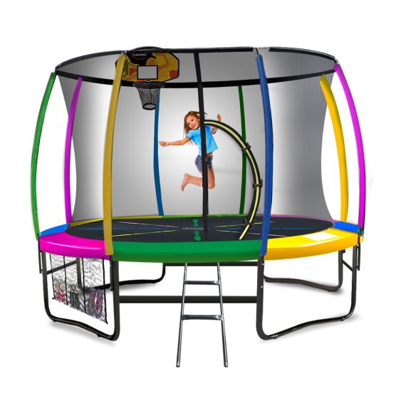 Kahuna Trampoline with Basket ball set – Rainbow, 10 FT