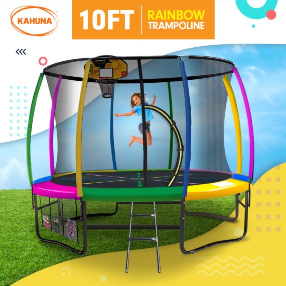 Kahuna Trampoline with Basket ball set – Rainbow, 10 FT