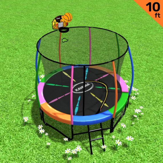 Kahuna Trampoline with Basket ball set – Rainbow, 10 FT