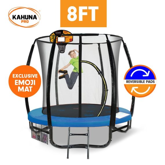 Kahuna Pro Trampoline with Mat, Reversible Pad, Basketball Set – 8 FT