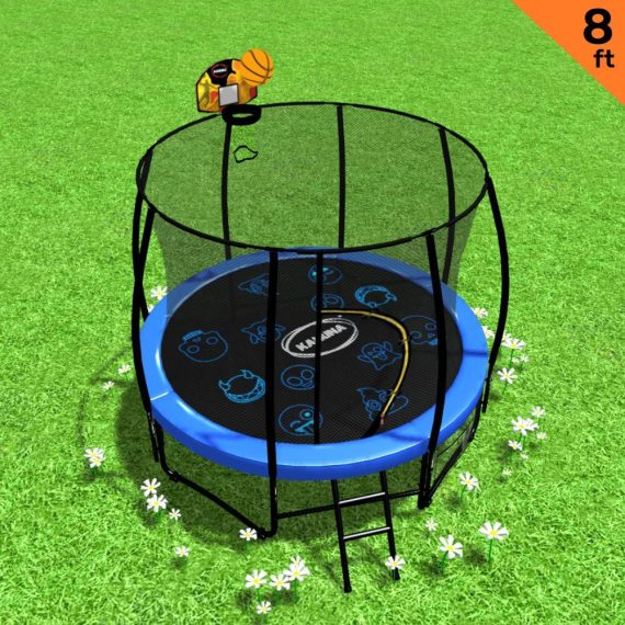 Kahuna Pro Trampoline with Mat, Reversible Pad, Basketball Set – 8 FT