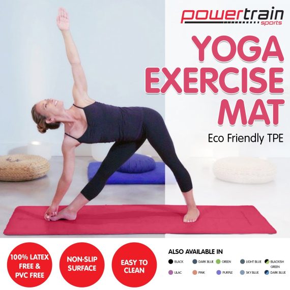 Powertrain Eco-Friendly TPE Pilates Exercise Yoga Mat – Rose Pink, 6 mm